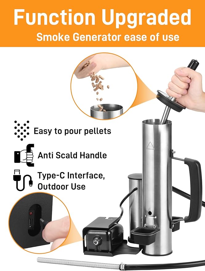 2025 Advanced Cold Smoke Generator, Tube for Pellet Smoker Upgrade, Smoker Attachment for Gas Grilling, Portable Cordless Electric, Hot or Cold Smoking: Fits Weber, Traeger, Pit Boss, East Oak ect...