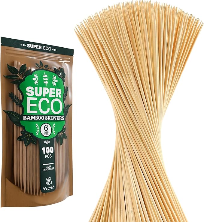 100 Pcs Natural Bamboo Skewers, Wooden Skewers for Appetizers, Fruit, Kebabs, Grilling Barbecue, Mini Burger, Sausage, Cocktail, Long Toothpicks, Food Sticks Natural