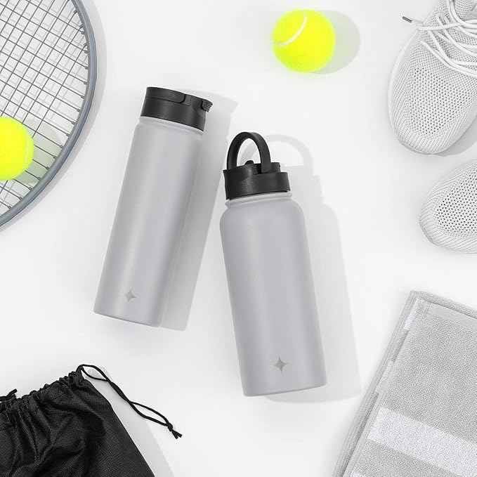 JoyJolt Triple Insulated Water Bottle with Straw Lid AND Flip Lid! 32oz Large Water Bottle, 12 Hour Hot/Cold Vacuum Insulated Stainless Steel Bottle. BPA-Free Leakproof Water Bottles - Thermos Bottle