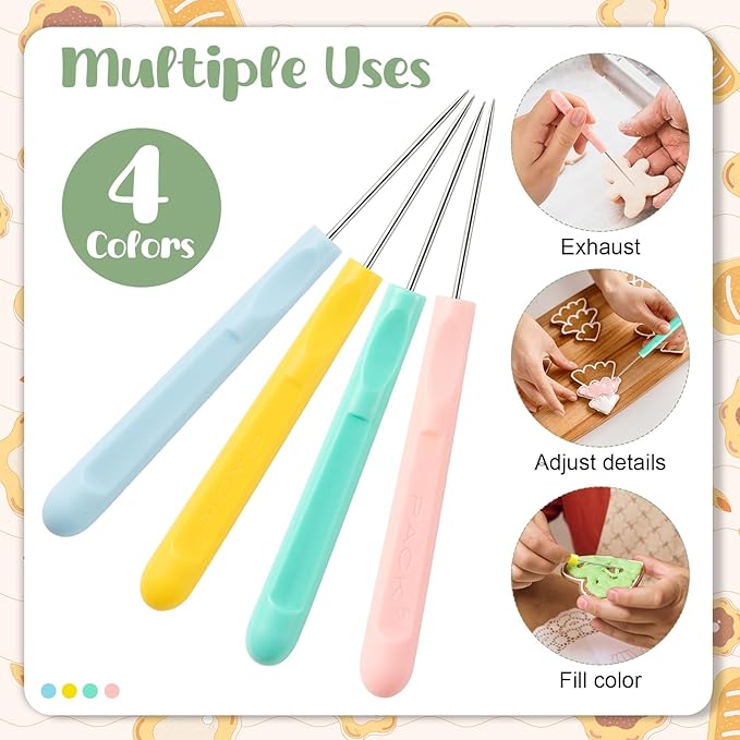 4Pcs 5.2 Inches Sugar Stir Needle, Cookie Scribe Needles Cake Decorating Needle Tool Cookie Decoration Supplies for Baking Lovers（Green