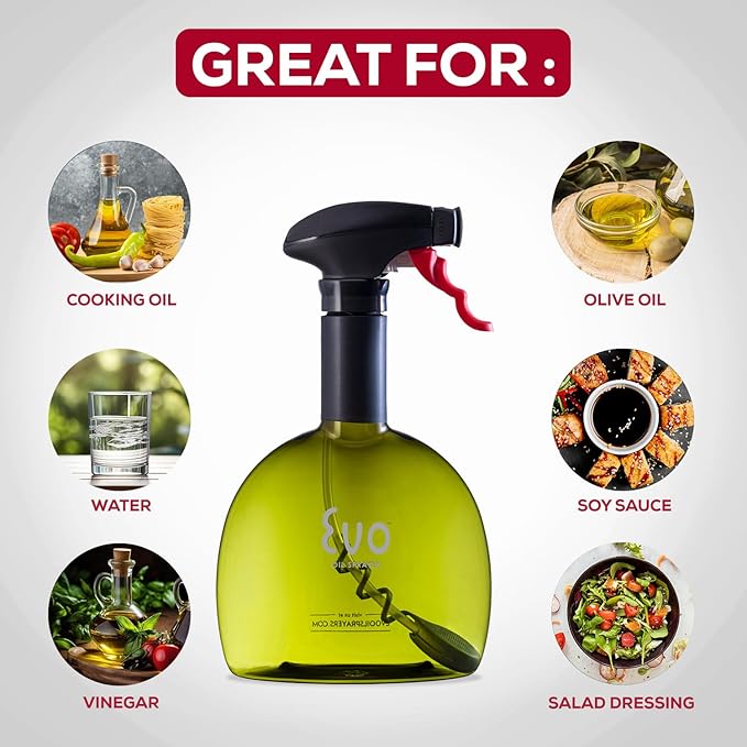 Evo Oil Sprayer Original, Non-Aerosol for Olive, Cooking Oils, and Vinegars, Green, 24-Ounce Capacity