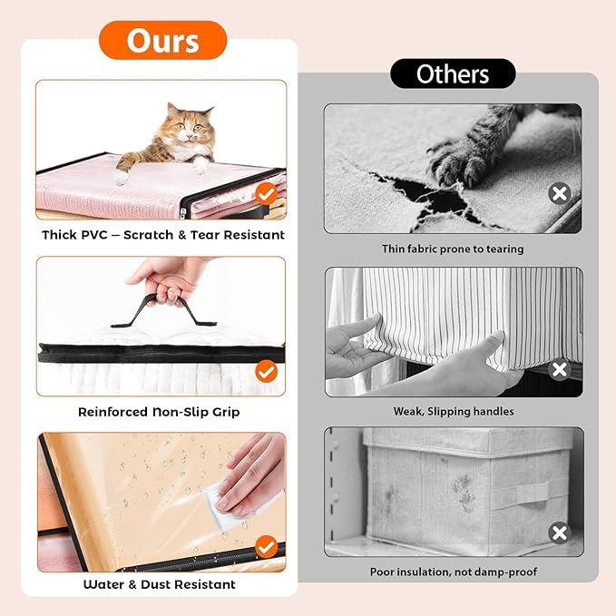 SpaceWhisper 6 Pack Clear Storage Bags, Plastic Blanket Storage Bags with Zipper and Handle, Moving Bags for Comforter, Bedding & Clothes, Closet Organizer and Under Bed Storage (15.7x13.8x3.9 Inch)