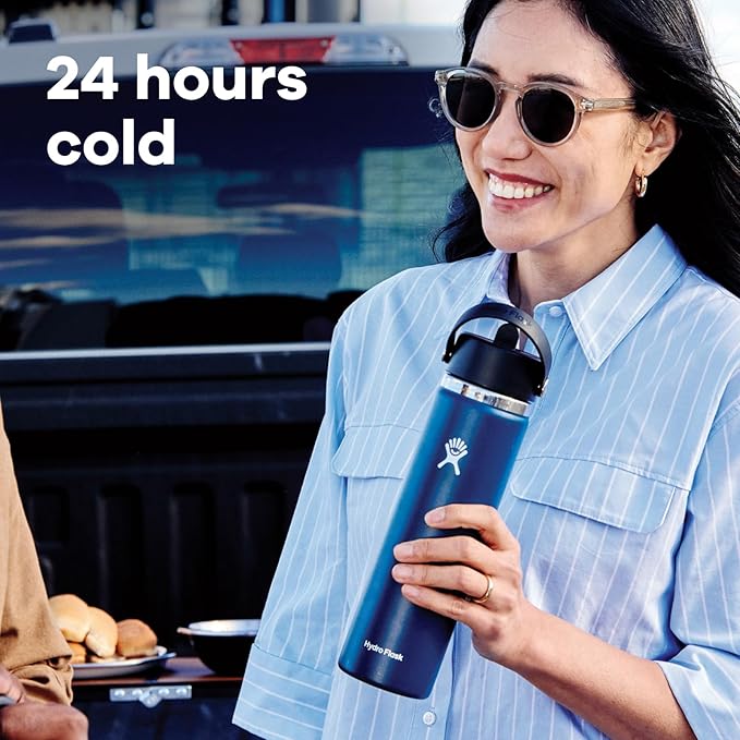 Hydro Flask Water Bottle - Insulated Stainless Steel - Wide Straw Lid, Non Spill, Leakproof in 24 Oz Fossil Brown