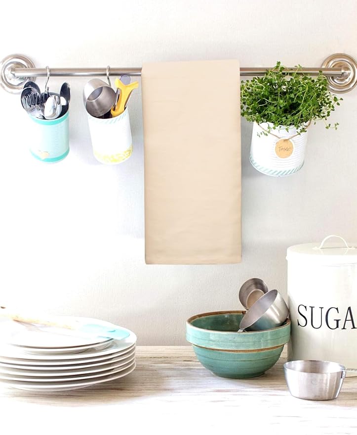 Urban Villa Kitchen Towels Solid Beige Towels Set of 6 20" X30” 100% Cotton Highly Absorbent Quick Drying Dish Cloths & Dish Towels Thanksgiving Fall Tea Towels with Hanging Loop Towels
