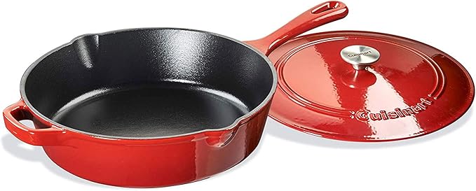 Cuisinart 12-Inch Cast Iron Chicken Fryer with Lid, 4.5 Quart Capacity, Porcelain Enameled Interior, Oven Safe, Induction Compatible, Red Gradient