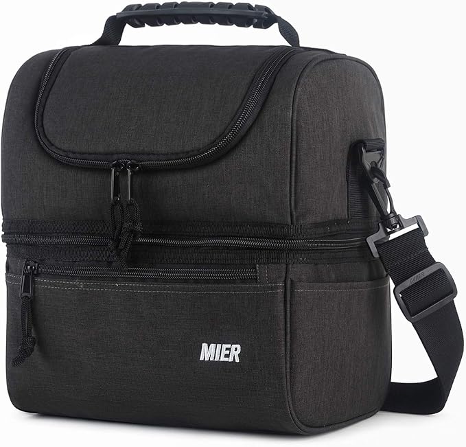 MIER Adult Lunch Box Insulated Lunch Bag Large Cooler Tote Bag for Men, Women, Double Deck Cooler (Dark Grey, Large)
