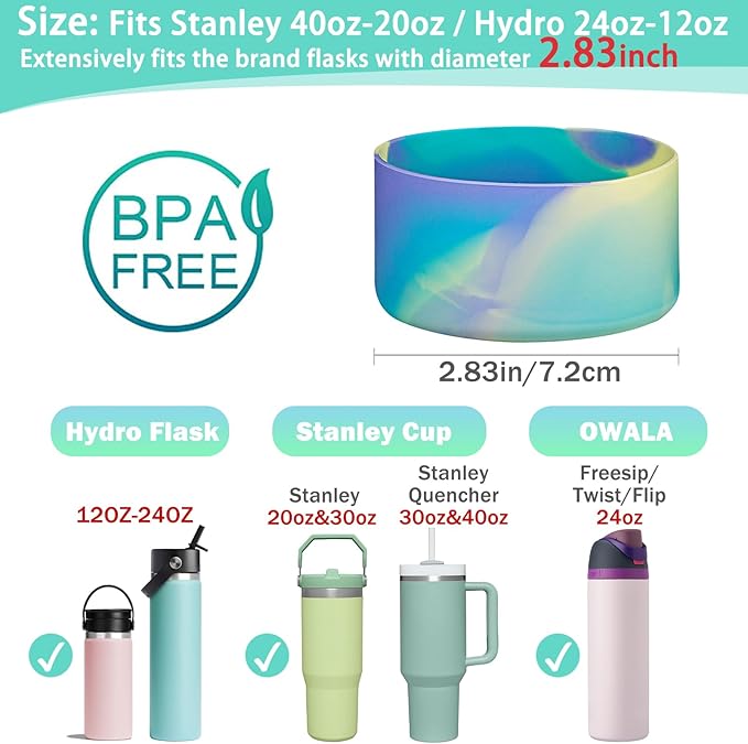 WK IEASON Protective Silicone Base Cover Boot for Hydro Flask Wide Mouth/Standard Mouth, Anti-Slip Silicone Bottom Bumper As Hydro Flask Water Bottle Accessories-2.83inch Bottom Diameter