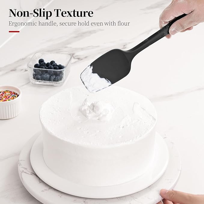 600ºF Heat Resistant Spatula, 11.34 inch High Heat Food Safe Semless Kitchen Silicone Spoon Spoonula Scraper for Cooking Baking Mixing Scraping Stirring Nonstick Cookware Pan Bowl (Black)