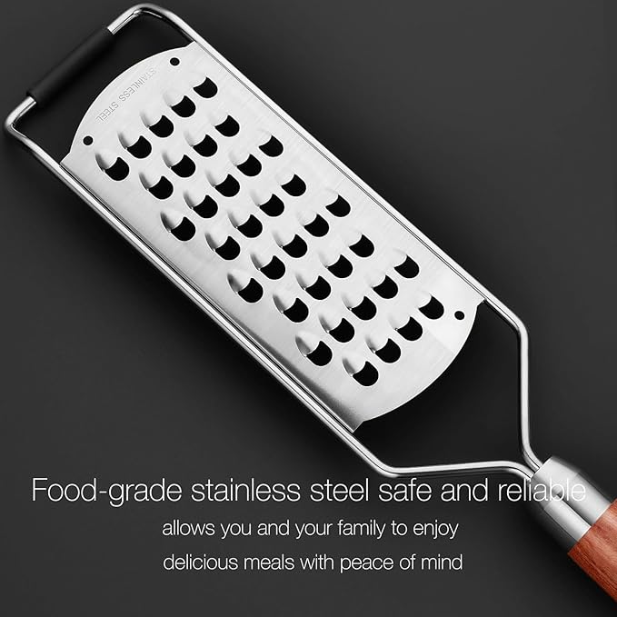 KULUNER Professional-Grade Lemon Zester with Ultra-Coarse Blades, Heavy-Duty Cheese/Vegetable Grater, Solid Wood Handle Design - Rust-Resistant Durable, Essential Kitchen Tool (B1)