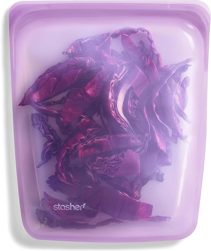 Stasher Premium Silicone Reusable Food Storage Half Gallon Bag, Purple, Microwave, Sous Vide, Dishwasher, Oven and Freezer Safe, BPA Free, Leak-free, Eco-friendly, 64 Oz
