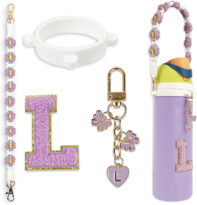 Cute Letter Charm Set Compatible with Owala Water Bottle 24 oz, 32 oz, 40 oz, Owala Kids, Owala Coffee Tumbler, Owala FreeSip – Includes Handle Strap, for Owala Accessories & Stanley Cup Accessories