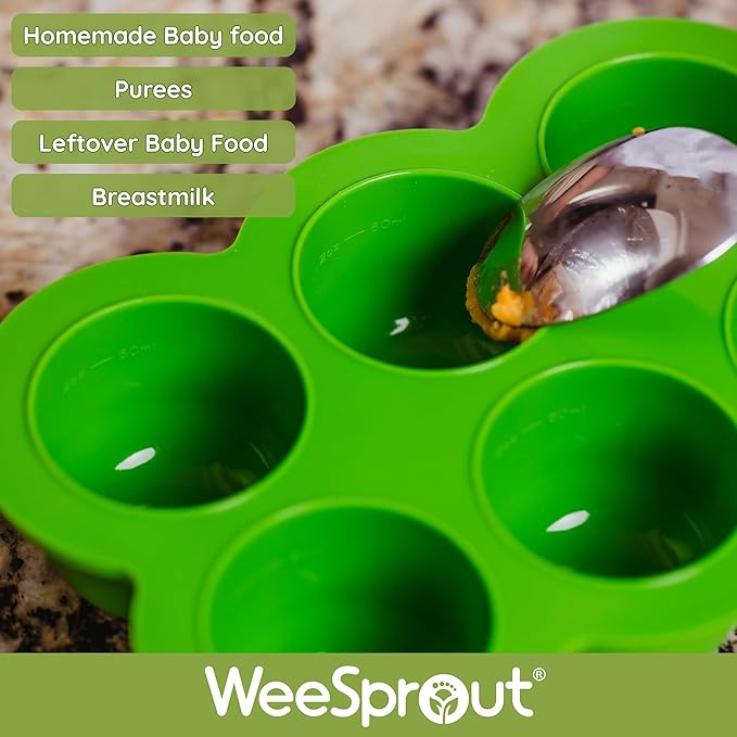 WeeSprout Silicone Freezer Tray with Clip on Lid Perfect Food Storage Container for Homemade Baby Food, Vegetable, Fruit Purees, and Breast Milk (Bright Pink, Six 3 Ounce Sections)
