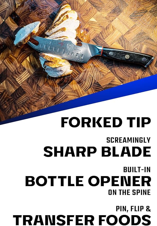 Dalstrong Pitmaster BBQ & Meat Knife - 6.5 inch - Shogun Series ELITE - Forked Tip & Bottle Opener - Japanese AUS-10V Super Steel - G10 Handle - Razor Sharp Kitchen Knife - w/Sheath