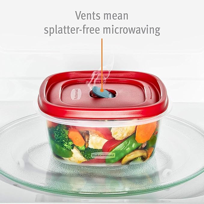 Rubbermaid Easy Find Lid Square 5-Cup Food Storage Container (Pack of 3), Red (Vented)