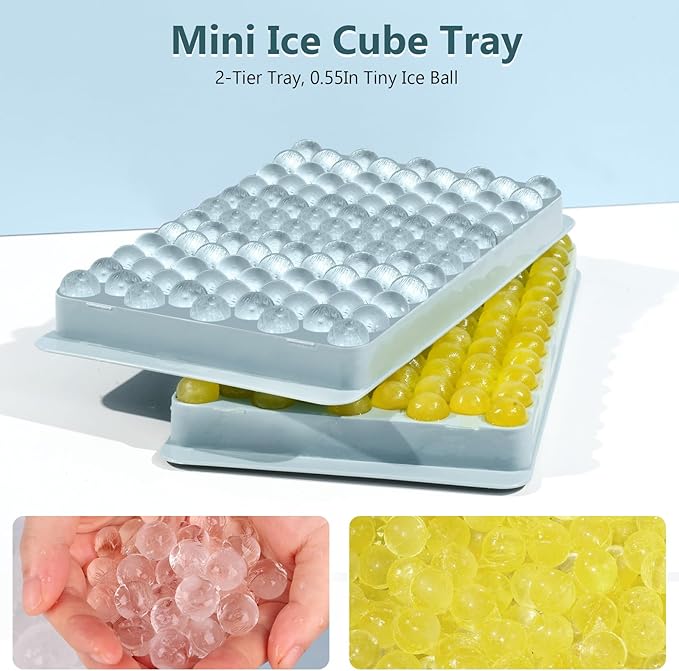 WIBIMEN Mini Ice Cube Trays, Small Tiny Round Pebble Crushed Nugget Ice Trays for Freezer with Lid - Chilling Drinks Coffee Juice(2 Pack/0.55In - Blue)