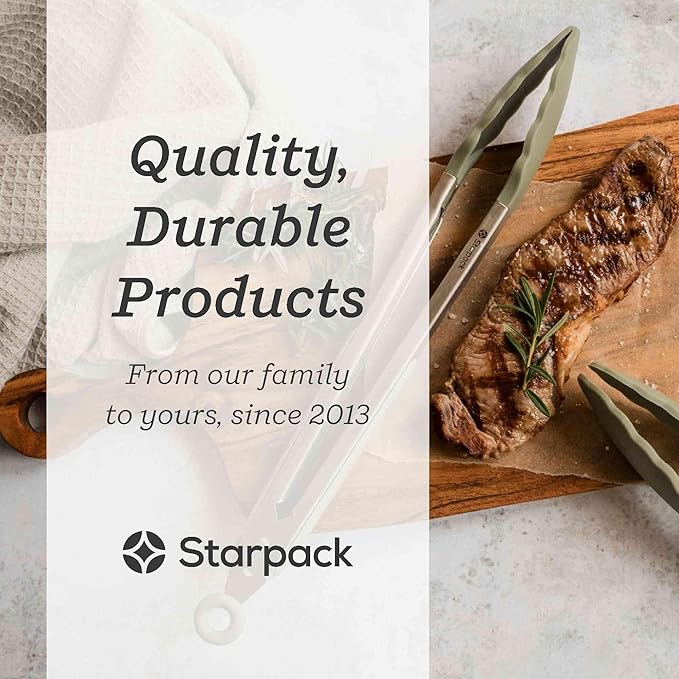Starpack 'Get a Grip' Silicone Kitchen Tongs for Cooking 12 Inch - BBQ Silicone Tongs for Grill Heat Resistant to 600°F - Stainless Steel Utensils with Non Stick Rubber Tips for Serving Food