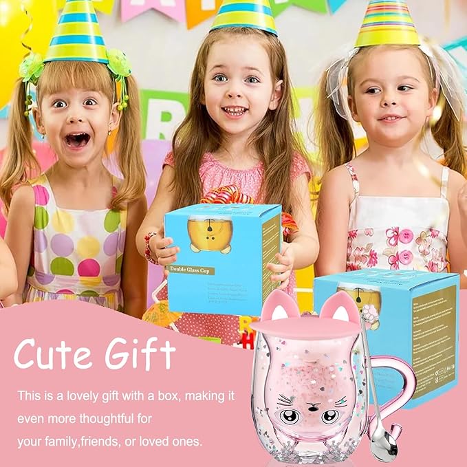 Gifts for Women Cat Gifts Double Walled Glass Coffee Latte Cup Cute Stuff Cat Mug Gifts for Her Christmas Stocking Fillers,Birthday,Valentines,Halloween Presents for Women,Kid,Mum,Teacher