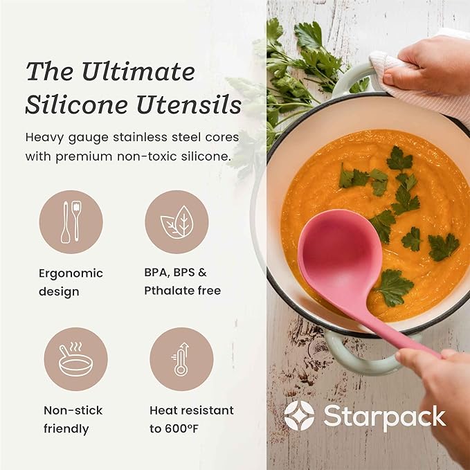 Starpack 'Like a Boss' XL Premium Silicone Cooking Utensils Set (6 Pcs) 13" - Heat Resistant Kitchen Utensils 600°F - Non-Stick Silicone Utensil Set - Large Kitchen Utensils Set for Cooking & Serving