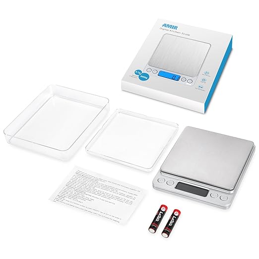 AMIR Digital Kitchen Scale, 3000g 0.01oz/ 0.1g Pocket Coffee Scale, Mini Food Scale, Pro Electronic Jewelry Scale with Back-Lit LCD Display, Tare & PCS Functions, Stainless Steel, Batteries Included