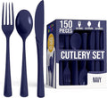 Party Solids Dark Purple Plastic Silverware Heavy Duty 150 Pcs Dark Purple Plastic Cutlery Sets, Utensil Sets, 50 Of Each Forks, Knives & Spoons Disposable Cutlery Set, Flatware Set For Party Supplies