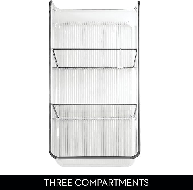 InterDesign iDesign Stackable 3-Section Divided Storage Bin for Pantry, Fridge, or Cabinet - Set of 2 - Clear