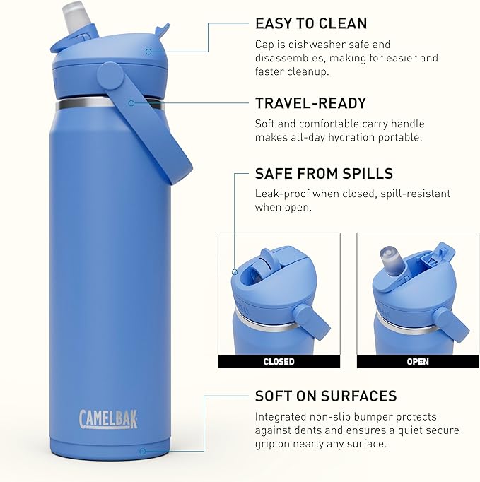 CamelBak Thrive Flip Straw Insulated Stainless Steel Water Bottle Sky Blue, 25oz