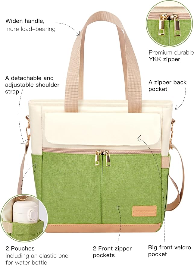 JOYHILL Lunch Bag for Women, Lunch Tote Leakproof Insulated Lunch Box with Shoulder Strap, Adult Reusable Lunch Cooler Tote Bags for Work Picnic Camping Beach (AVOCADO GREEN)