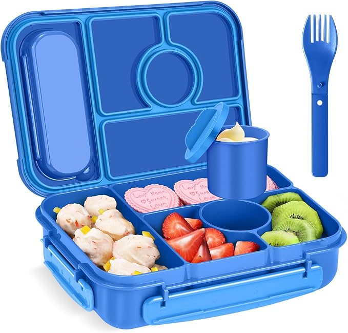 Bento Box Adult Lunch Box Kids,Lunch Containers for Adults/Kids/Toddler,5 Compartments Bento Lunch Box with Sauce Vontainers,Microwave & Dishwasher & Freezer Safe,BPA-Free (Navy)
