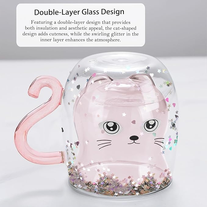 Gifts for Women Cat Gifts Double Walled Glass Coffee Latte Cup Cute Stuff Cat Mug Gifts for Her Christmas Stocking Fillers,Birthday,Valentines,Halloween Presents for Women,Kid,Mum,Teacher