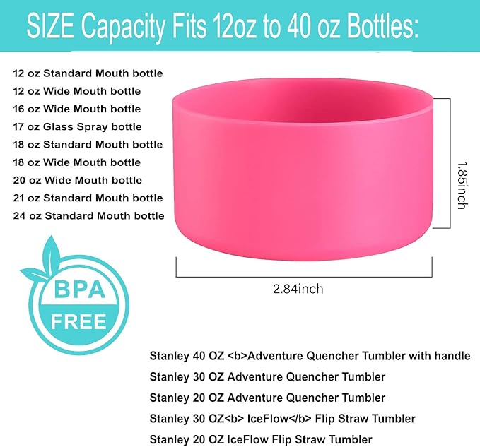 QIANHAI Silicone Boots for Sport Water Bottle Accessories -Fits Stanley Adventure Quencher Tumbler40oz IceFlow20 30oz HydroFlask12-24oz YETI Rambler/Simple Modern (RoseRed)