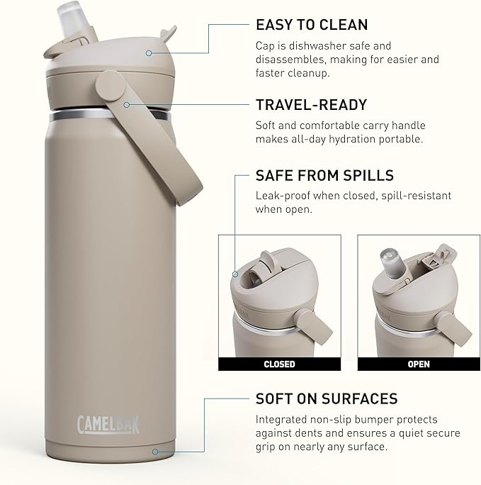 CamelBak Thrive Flip Straw Insulated Stainless Steel Water Bottle Stone, 20oz