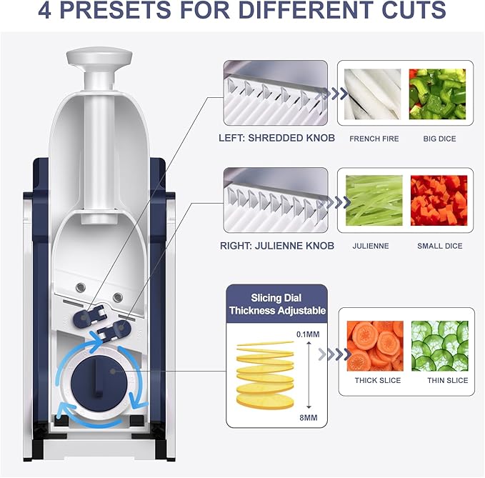 SupMaKin Safe Mandoline Slicer for Kitchen, Potato Slicer, All in 1 Vegetables Slicer and Chopper, French Fry Cutter, Adjustable Thickness, Dishwasher Safe Chopping Artifact Gift (Blue)
