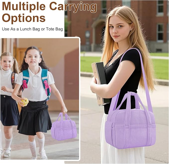 Corduroy Lunch Box Lunch Bag for Women Men, Cute Strawberry Small Insulated Reusable Work Leakproof Simple Lunch Boxes Tote Bag Adults Cooler Bag