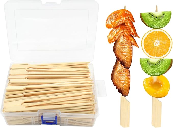 200 Pcs 6 Inch Bamboo Wood Paddle Picks Skewers, Toothpicks for Appetizers for Cocktail, Drinks, Appetizers，Fruit, Sausage, Barbeque Snacks, Sandwich, Natural Wooden Paddle Skewer Mini Food S