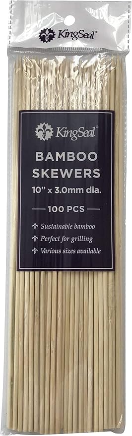 1600 Count | KingSeal Natural Bamboo Wood Grilling Skewers, 10 Inches x 3.0mm Diamter, for Shish Kebabs, BBQ, and Fruit Arrangements, Bulk Pack - 16 Packs x 100 Skewers