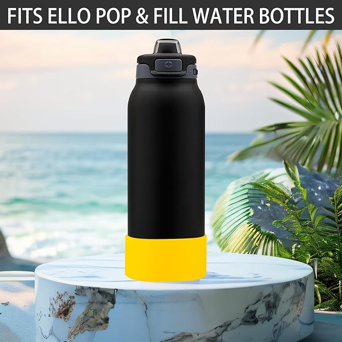 2 PCS Silicone Bottom for Ello Pop 32 OZ Water Bottle, Water Boot for Ello Pop,Avoid Scratches and Noise (Yellow, 320z)