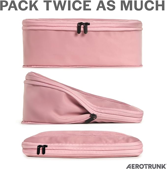 Aerotrunk Compression Packing Cubes for Travel - Luggage Organizer Bags - Double Zipper Packing Cubes for Suitcases (6-Pack, Rose)