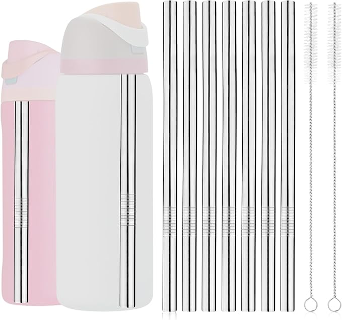 7pcs Metal Straws for Owala, Durable Stainless Steel Water Bottle Straw Replacements with 2 Cleaning Brushes for Owala Water Bottle 24oz/32oz
