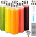 Zukro Glass Juice Bottles with Lids for Juicing 18 oz, Reusable Clear Glass Water Bottles with Stainless Steel Airtight Cap for Refrigerator, 100% Leak Proof Drinking Jar, BPA Free, Set of 6