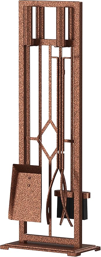 Fire Beauty 5 Pieces Fireplace Tools Set Wrought Iron Fire Place Pit Poker Holder(Antique Bronze)