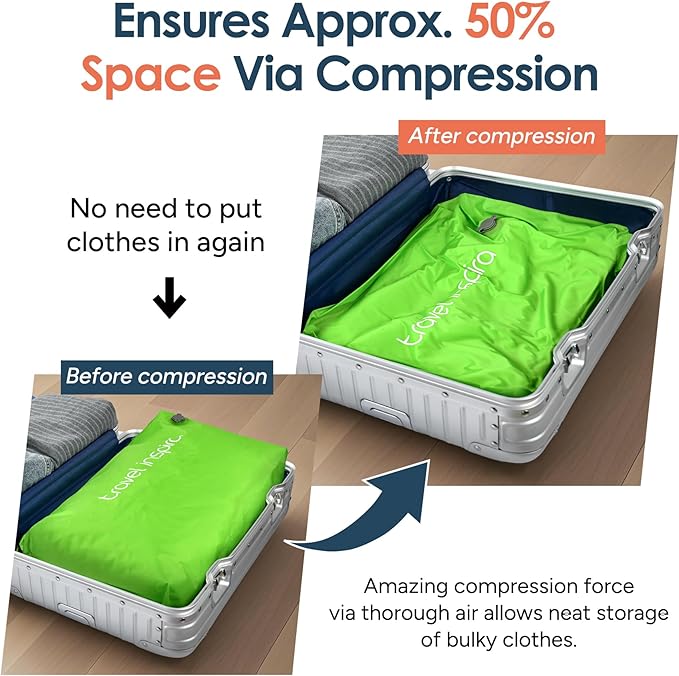 Vacuum Bags for Travel Luggage with Wireless Pump, Compression Bags for Carry On Suitcases and Backpack, Vacuum Seal Packing cube for Cloth Packing (1PC + PUMP)