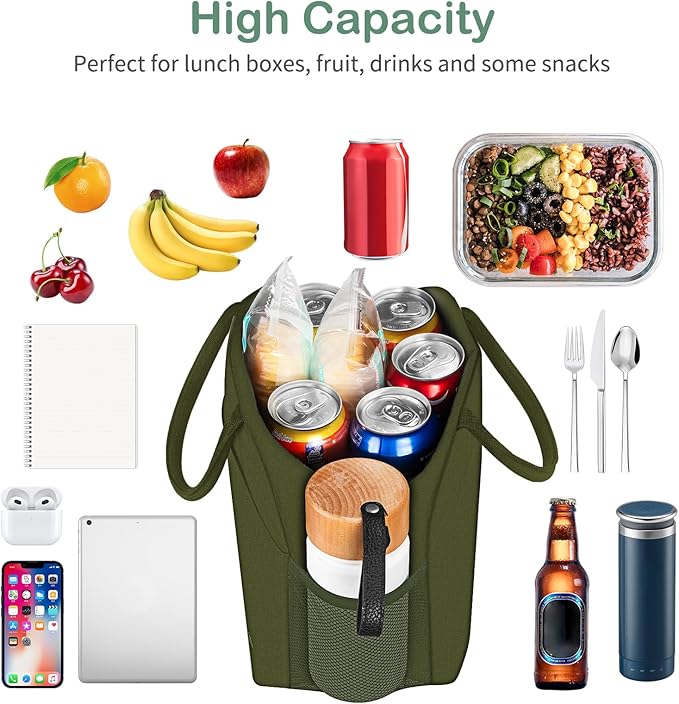 DALINDA Lunch Bag Lunch Box for Women Men Reusable Insulated Lunch Tote Bag High Capacity for Travel Work Picnic,army green
