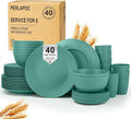 Wheat Straw Dinnerware Sets 40 PCS Unbreakable Dishes Set for Kitchen, Outdoor, Camping Dishes Plates and Bowls Sets with Cups, Dessert Plates, Dishwasher & Microwave Safe - Green
