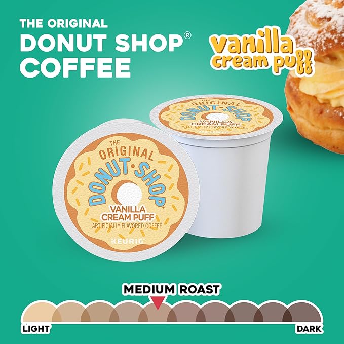 The Original Donut Shop Vanilla Cream Puff Coffee, Keurig Single Serve K-Cup Pods, Medium Roast Coffee, 60 Count, (6 Packs of 10)