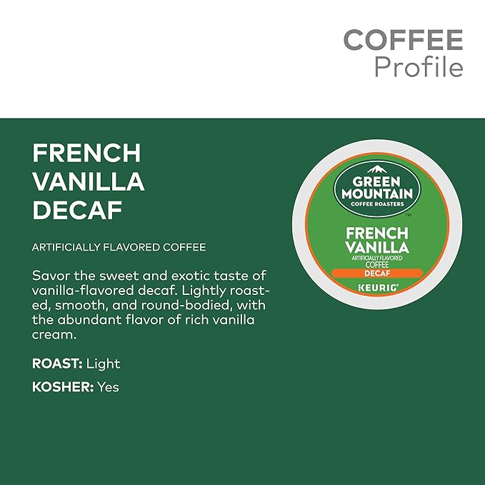 Green Mountain Coffee Roasters French Vanilla Decaf Keurig Single-Serve K-Cup pods, Light Roast Coffee, 96 Count