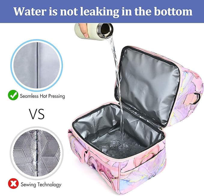 LOKASS Lunch Box for Women-Double Deck Insulated Adults Lunch Bag with Removable Shoulder Strap- Cute Wide Open Lunch Tote for Work/Office/Picnic/Beach/Travel (Pink)