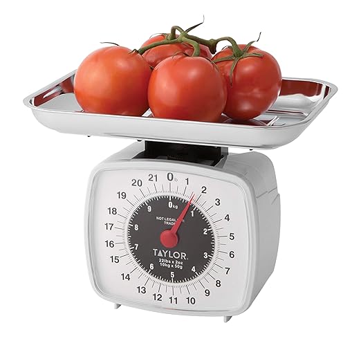 Taylor Analog Kitchen Scale Mechanical Food Scale, 22 lb Capacity, Multicolor