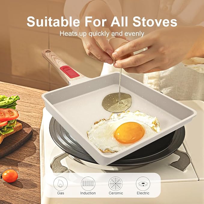 Nonstick Tamagoyaki Pan Large, Japanese Omelette Square Egg Pan Nonstick, Detachable Handle, PFAS & PFOA-Free, Oven Safe