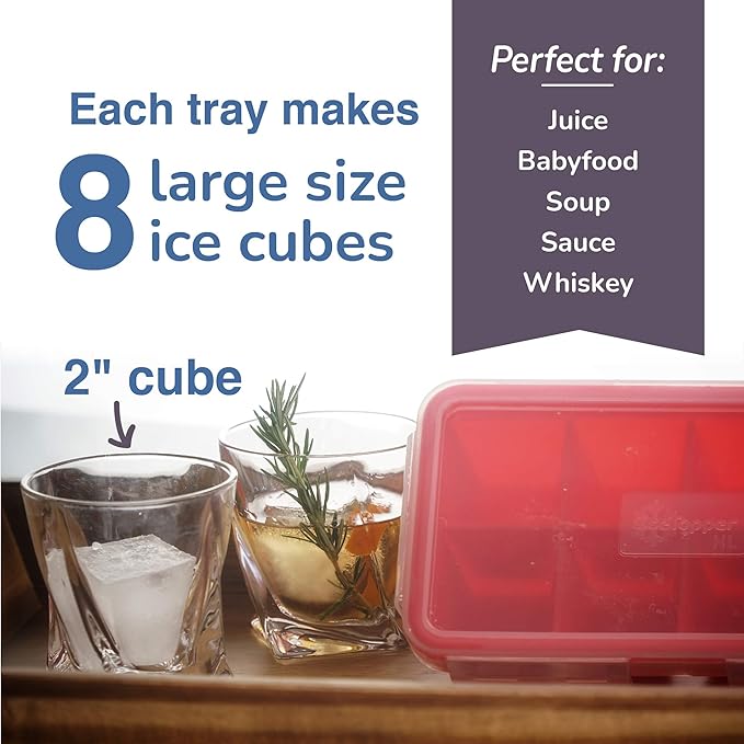 IceTopper Ice Cube Tray with 2 Attached Lids - Easy Release Ice Cube Molds, 14 Cubes per Tray, Stackable & Dishwasher Safe, 100% Food Grade, BPA Free & Recyclable (XL, 1 Pack)