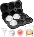 Ice Cube Tray, Mikiwon 2 inch Rose Ice Cube Trays With Covers, 6 Cavity Silicone Rose Ice Ball Maker, Easy Release Large Ice Cube Form for Chilled Cocktails, Whiskey, Bourbon & Homemade Juice Black
